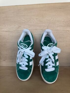 Campus Adidas Green Suede Sneakers with White Stripes